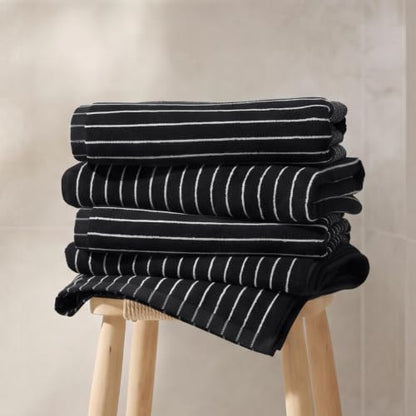 Black 28x55 Inch Bath Towels Set of 4 - Premium 100% Cotton Striped