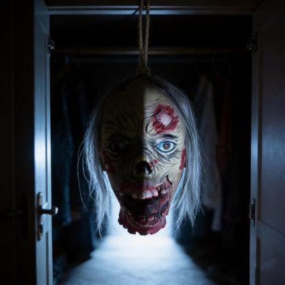 Hanging Bloody Latex Zombie Severed Head Halloween Decor Prop