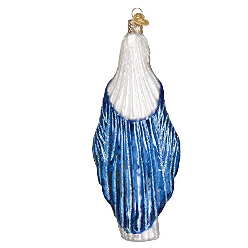Virgin Mary Glass Ornament - Handcrafted Religious Holiday Decoration, 6.25 In - Blue & White