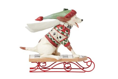 Christmas Dog Figurine Sled Dog on Sled Hand-Painted Resin Home Decor