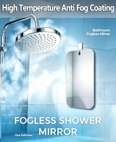 Unbreakable Fogless Shower Mirror - Light Gray 11x8 Inch Anti-Fog Bathroom Mirror for Shaving & Travel