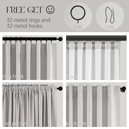 Blackout Linen Curtains - 52W x 94L in Grey Beige, 2 Panels, Modern Light Blocking & Soundproof for Living Room