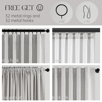 Blackout Linen Curtains - 52W x 94L in Grey Beige, 2 Panels, Modern Light Blocking & Soundproof for Living Room