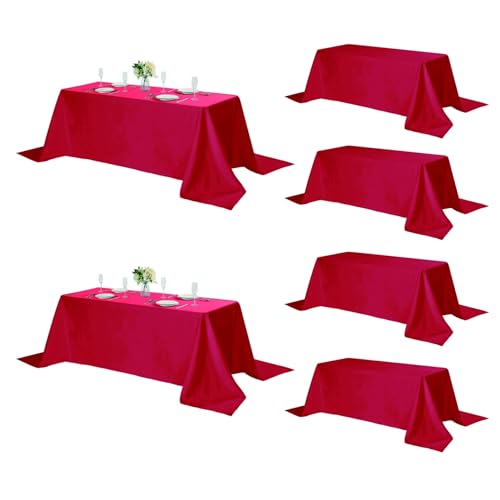 Fokitut 6 Pack Rectangular Tablecloth 90x132 Inch Red Stain & Wrinkle Resistant Polyester