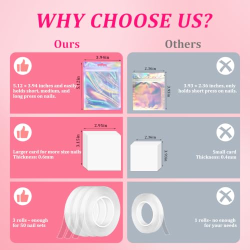 Medium Holographic Nail Packaging Bags Set with Double-Sided Tape and Cardboard - 50 Pieces