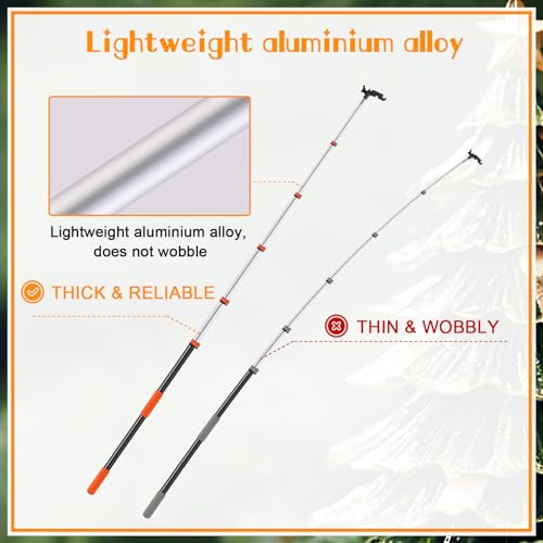 24Ft Telescopic Extension Pole with Hook for Christmas Lights - Aluminum
