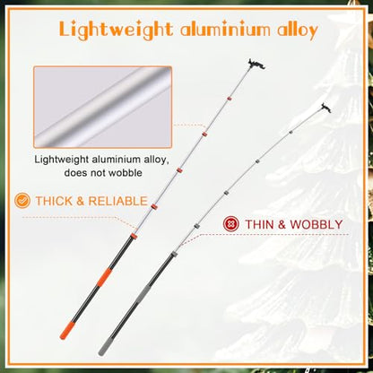 24Ft Telescopic Extension Pole with Hook for Christmas Lights - Aluminum