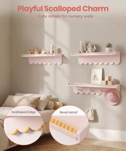 Pink Nursery Wall Book Shelf with Rounded Edges - Scalloped Design