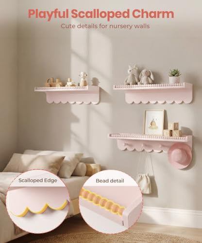 Pink Nursery Wall Book Shelf with Rounded Edges - Scalloped Design