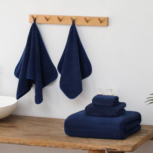 Navy Blue Bath Towels Set 29x59 Inches - 6 Pieces, Extra Large, Soft & Absorbent