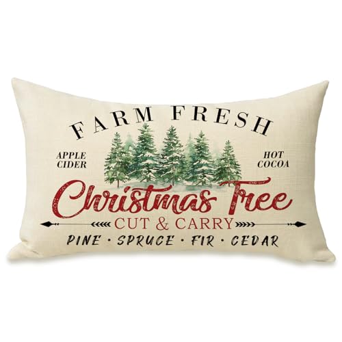 Christmas Tree Lumbar Pillow Cover 12x20 Inches - Festive Decorative Cushion with Hidden Zipper - Pack of 1