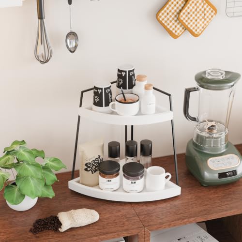 2-Tier Corner Counter Organizer for Coffee Station - Black & White