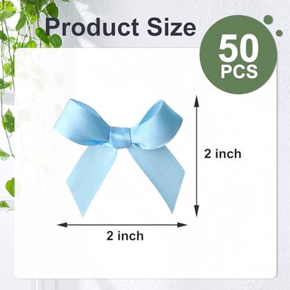50 Pcs Light Blue Mini Bows 2 Inch for Gift Wrapping & Decorations