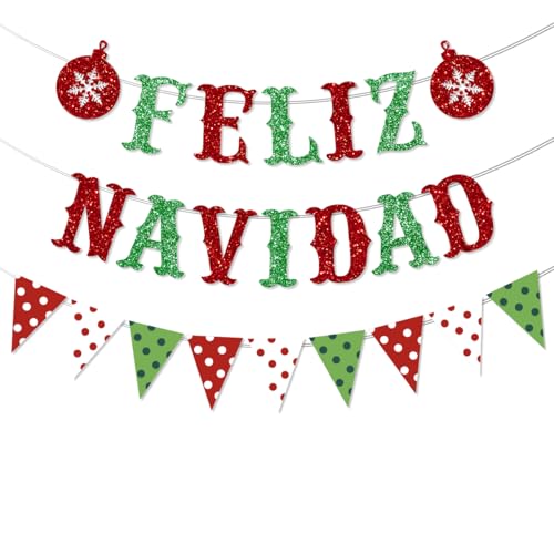 Pre-Strung Feliz Navidad Christmas Banner and Flag Garland Set