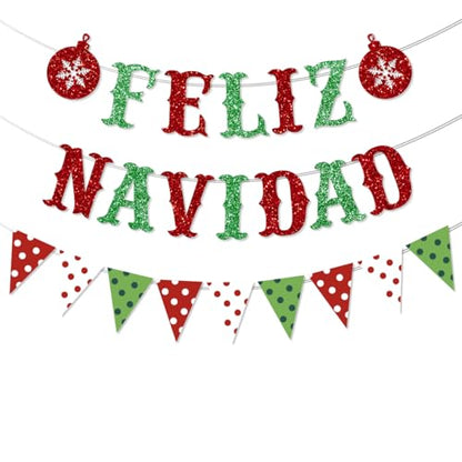 Pre-Strung Feliz Navidad Christmas Banner and Flag Garland Set