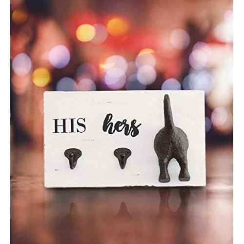Mud Pie HIS, HERS & PUP WALL HOOK, White, Brown, 2.00" x 11.00"