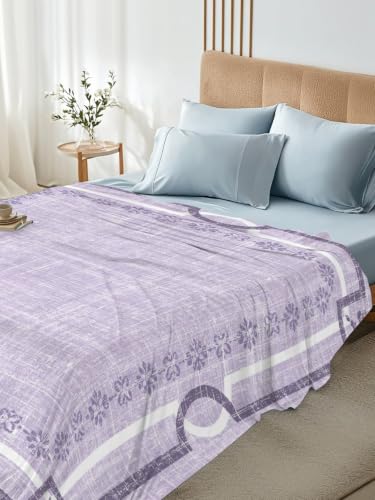 California King Flat Sheet Lavender Linen Border Microfiber Bedding - All Season