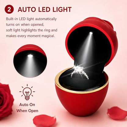 Rose LED Ring Box with Auto Light - Red Proposal Engagement Gift