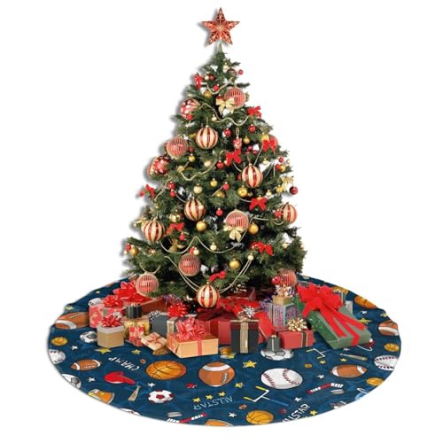 Christmas Tree Skirt 36 Inch Sport Theme Baseball Football Basketball Decor