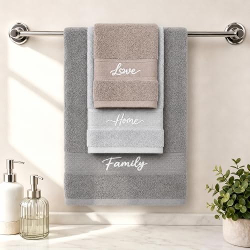3 Piece Cotton Bath Towel Set with Hand Towel & Washcloth - Grey