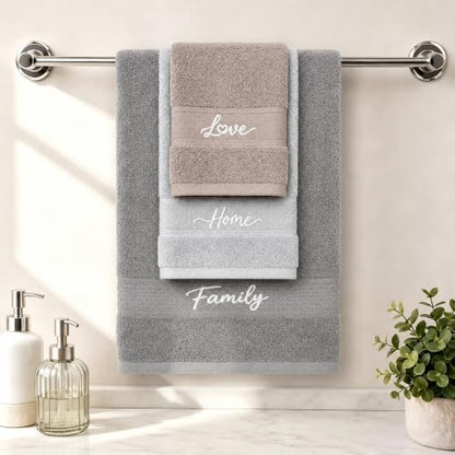 3 Piece Cotton Bath Towel Set with Hand Towel & Washcloth - Grey