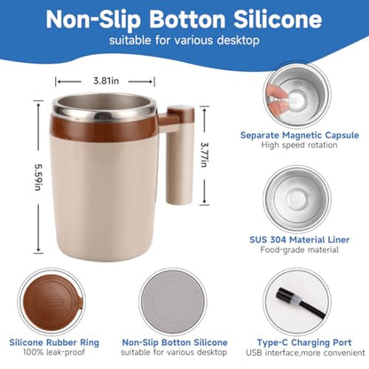 Self Stirring Coffee Mug Set of 2 - Rechargeable Black and Brown Cups