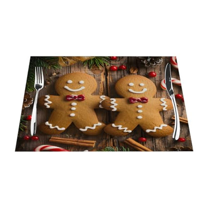 Christmas Gingerbread Men PVC Placemats Set of 6 - Heat Resistant Non-Slip Holiday Table Decor - Placemat44