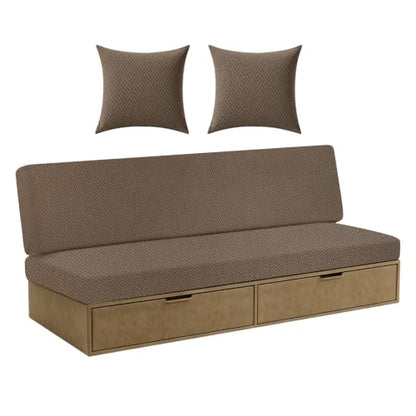 RV Couch Cover Set for Sofa Bed - 2 Piece with Pillow Covers - Brown