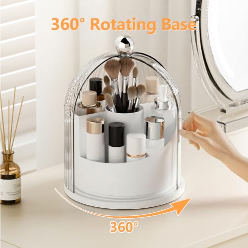 Rotating Makeup Brush Holder with Lid - Cosmetic Organizer for Vanity