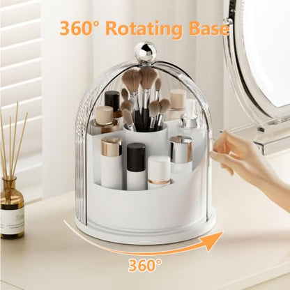 Rotating Makeup Brush Holder with Lid - Cosmetic Organizer for Vanity
