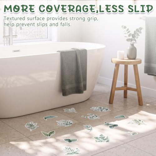 15 Pcs Eucalyptus Non Slip Shower Floor Stickers Bathtub Anti-Slip Decals