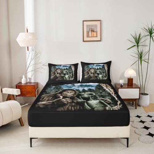 Castle Fairy Bigfeet and Alien Full Size Bed Sheet Set - W54xL75 Inches