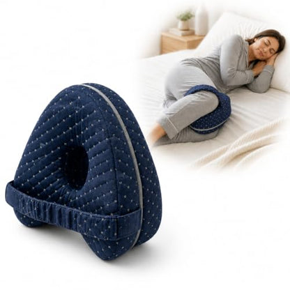 Heart-Shaped Jacquard Navy Knee Support Pillow for Side Sleepers with Adjustable Strap