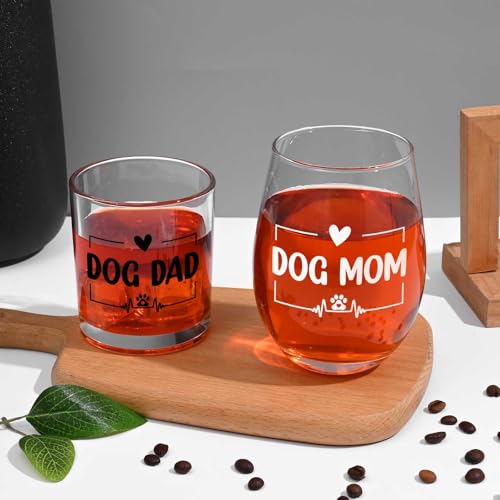 Dog Mom Wine Glass & Dog Dad Whiskey Glass Set - 17oz & 10oz Variation of THIS listing