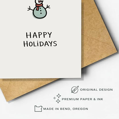 Minimalist Snowman Christmas Card - Holiday Greeting Card with Red Scarf - 6 Pack