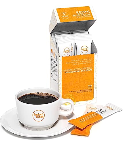 fusion foods Reishi Mushroom Black Coffee by fushion foods|Stay Focus Longer, Zero Jitters & Immune Support with All Natural Unadulterated Reishi Mushroom Ganoderma | Robust Aroma & Taste - 10 counts