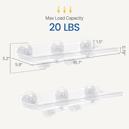 15.7 x 5.9 Inch Heavy Duty Suction Cup Window Plant Shelf - 2 Pack