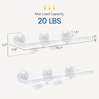 15.7 x 5.9 Inch Heavy Duty Suction Cup Window Plant Shelf - 2 Pack