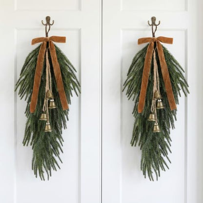 Artificial Christmas Teardrop Swag with Pine Stems - Brown Variation, 26 Inches
