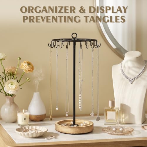 Rotating Necklace Organizer Stand with 24 Hooks - Jewelry Display & Storage