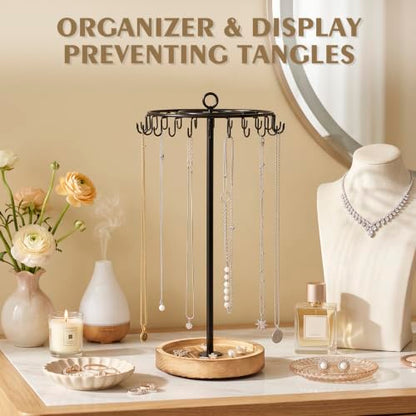 Rotating Necklace Organizer Stand with 24 Hooks - Jewelry Display & Storage