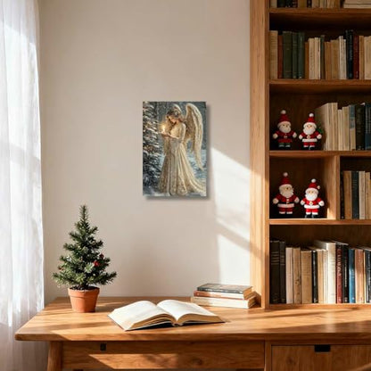 Christmas Angel Wall Art Canvas Print - White Angel Girl & Tree Decor 20L x 16W