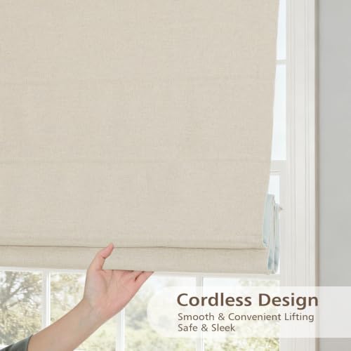 Sunbox Natural Beige Cordless Roman Shades for Indoor Windows - Custom Fit