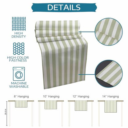 Sage Green Striped Cotton Linen Table Runner 13x72 Inch - Modern Farmhouse Decor