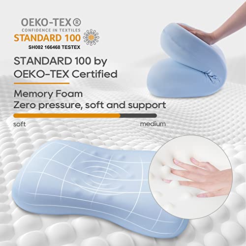 Ergonomic Contour Design Memory Foam Pillow for Side & Back & Stomach Sleepers, Cervical Shape Pillow for Bed Sleeping Gently Cradles Head & Provides Neck Support & Shoulder Pain Relief | Blue