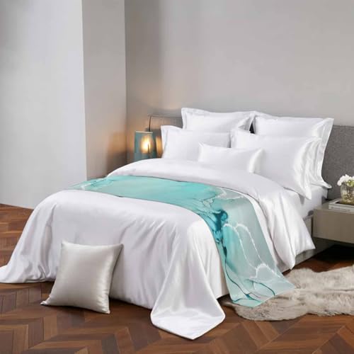 Twin Bed Aqua Marble Bed Runner - Decorative Fluid Art Bed Scarf 71x20in - CosyBright