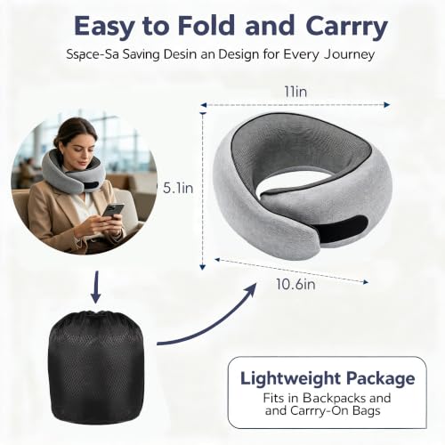 Travel Pillow for Airplanes Light Gray Memory Foam Neck Support with 360° Support