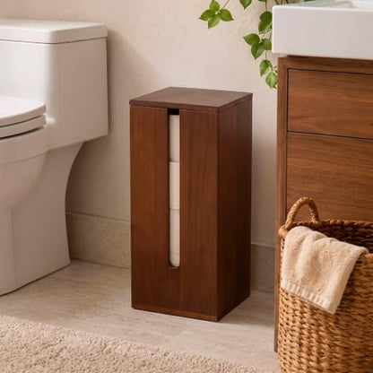 Wooden Toilet Paper Roll Holder with Lid and Storage Shelf - Rustic Bathroom Organizer