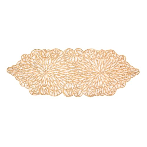 Beaded Table Runner 13x36 Inches - White/Golden Holiday Farmhouse Decor
