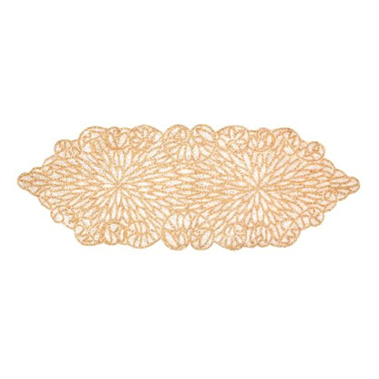 Beaded Table Runner 13x36 Inches - White/Golden Holiday Farmhouse Decor